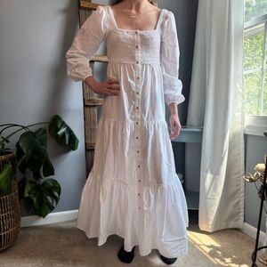 ASOS‎ Women's Peasant White Cotton Long Sleeve Dress Size 4 Cottage Core